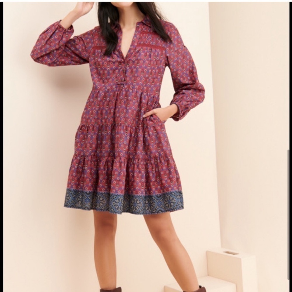 Anthropologie Tiered Shirt Side Pockets Floral Preppy Dress Prairie Cottage Core - Picture 7 of 7